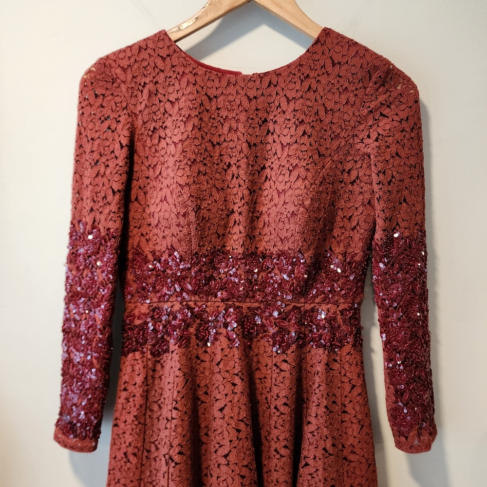 Manishii Rust/Ruby Sequin Embroidered Lace Anarka… - image 3